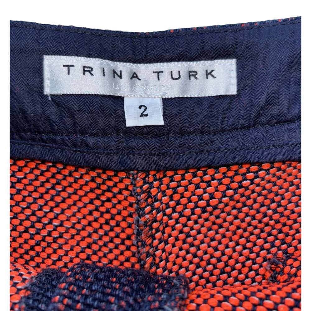 Trina Turk Textured Tweed Shorts Size 2 Navy Magenta Pockets Tailored Chic EUC - Picture 8 of 8